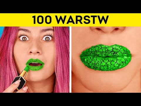 WYZWANIE Z 100 WARSTW! 100 warstw makijażu, tipsów czy szminki z 123 GO! CHALLENGE