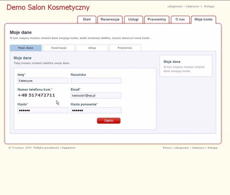 Zapisy24.pl,Salon Kosmetyczny, zmianan numeru telefonu Klienta