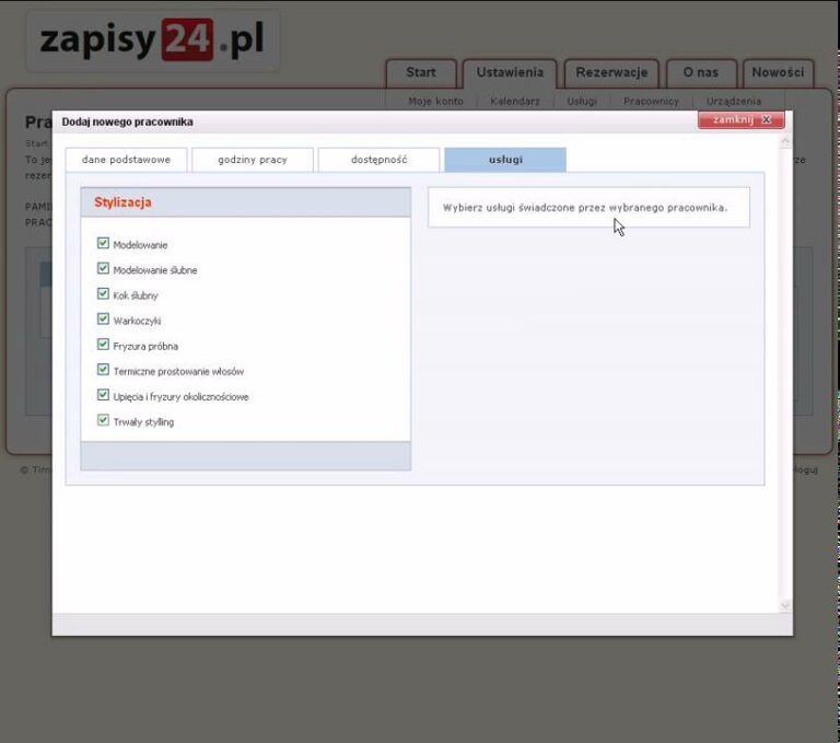 Zapisy24.pl,Salon Kosmetyczny, Administracja firmy, dodawanie zsaobów