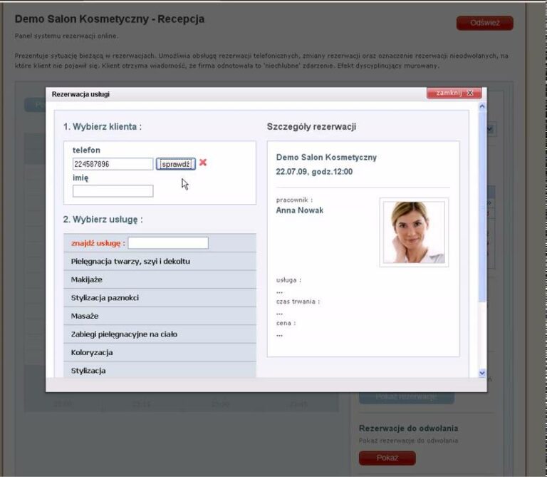 Zapisy24.pl,Salon Kosmetyczny, Recepcja, klient rezerwuje usługę po raz pierwszy