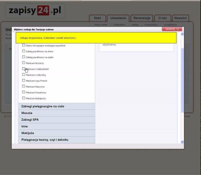 Zapisy24.pl,Salon Kosmetyczny, Administracja, dodawanie usług do listy